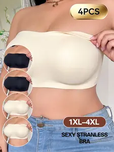 4PCS Ultimate Invisible Bandeau Bra | Refined Old Money Elegance | Non-Slip Silicone Edges Lift and Back Support without Wires | Designed for Women Seeking All-Day Secure Support in Summer Tube Dresses