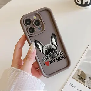 A Phone Case French Bulldog 'I Love MY MOM' Pattern TPU Shockproof Full Protection Case, Suitable for iPhone 17/16/15/14/13/12/11 PRO MAX PLUS AIR E XS and PROMAX MINI, Ideal Gift for Friends and Family, T1364