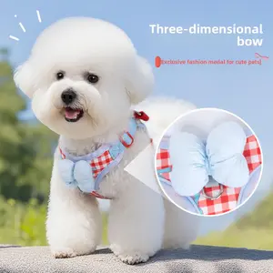 New Plaid Print Lightweight Thin Dog Harness for Small Dogs, Outdoor Dog Leash for Walking Adjustable Dog Collars zipper pouch jumping accessories strap pet breathable mesh cat harness walk LED Retractable Two-Dog with Swivel Head shaped silicone feeder