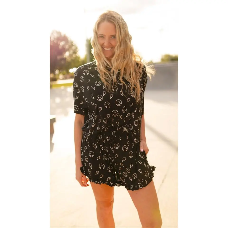 Women's Ruffle Short Set in Electric Smilies