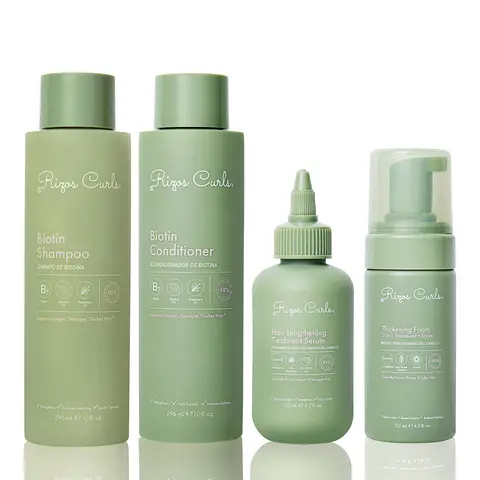 Rizos Curls Complete Lengthening & Thickening Collection - Biotin Shampoo, Conditioner, Serum, Foam - Clinically Proven for Longer Stronger Fuller Hair - Vegan Cruelty-Free