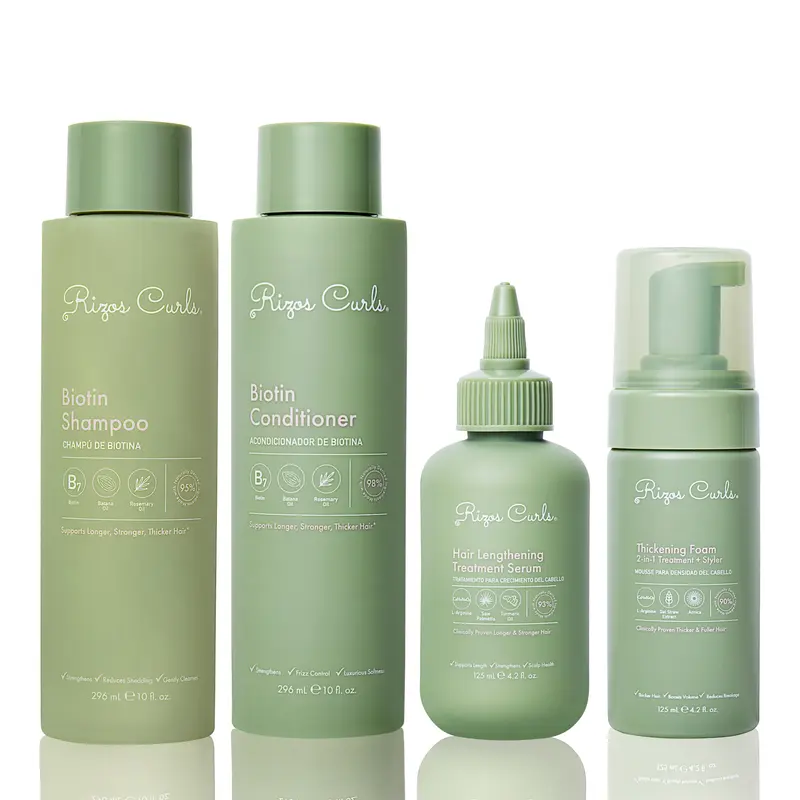 Rizos Curls Complete Lengthening & Thickening Collection - Biotin Shampoo, Conditioner, Serum, Foam - Clinically Proven for Longer Stronger Fuller Hair - Vegan Cruelty-Free
