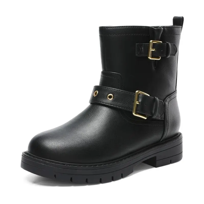 Dream Pairs Girls' Water-Resistant Ankle Boots with Zip for 10-11 Years - Adjustable Buckle Straps, Cushioned Insole, Jersey Fabric, Thick Outsole, Enhanced Traction, Fit for Play & Everyday Outfits