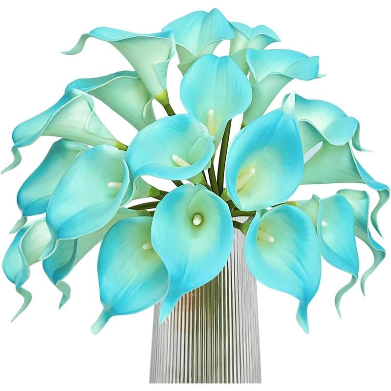 Artificial Calla Lily Teal Flowers for Wedding Bouquet Klein Blue Flower 12Pcs Home Decoration Faux Calla Lilies Flower, Teal Blue