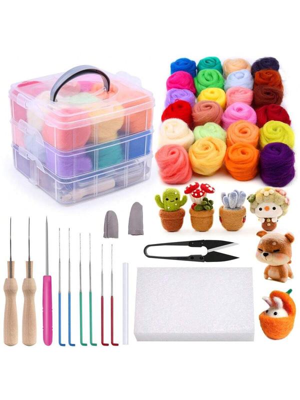 Needle Felting Kit, 24 Colors Wool Roving (5g/Color), Complete Needle Felting Starter Kit With Needle Felting Supplies Wool Fibre Spinning Craft Felting Kits For Beginners