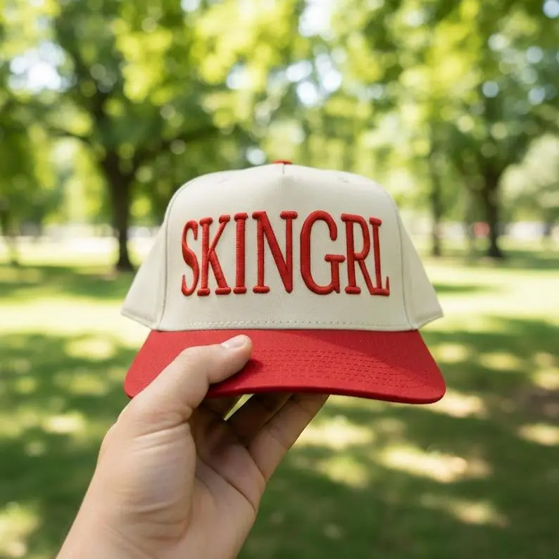 SKINGRL Two Tone Baseball Cap, 3D Embroidered Hat, Esthetician Merch Gifts, Baseball Cap Beauty