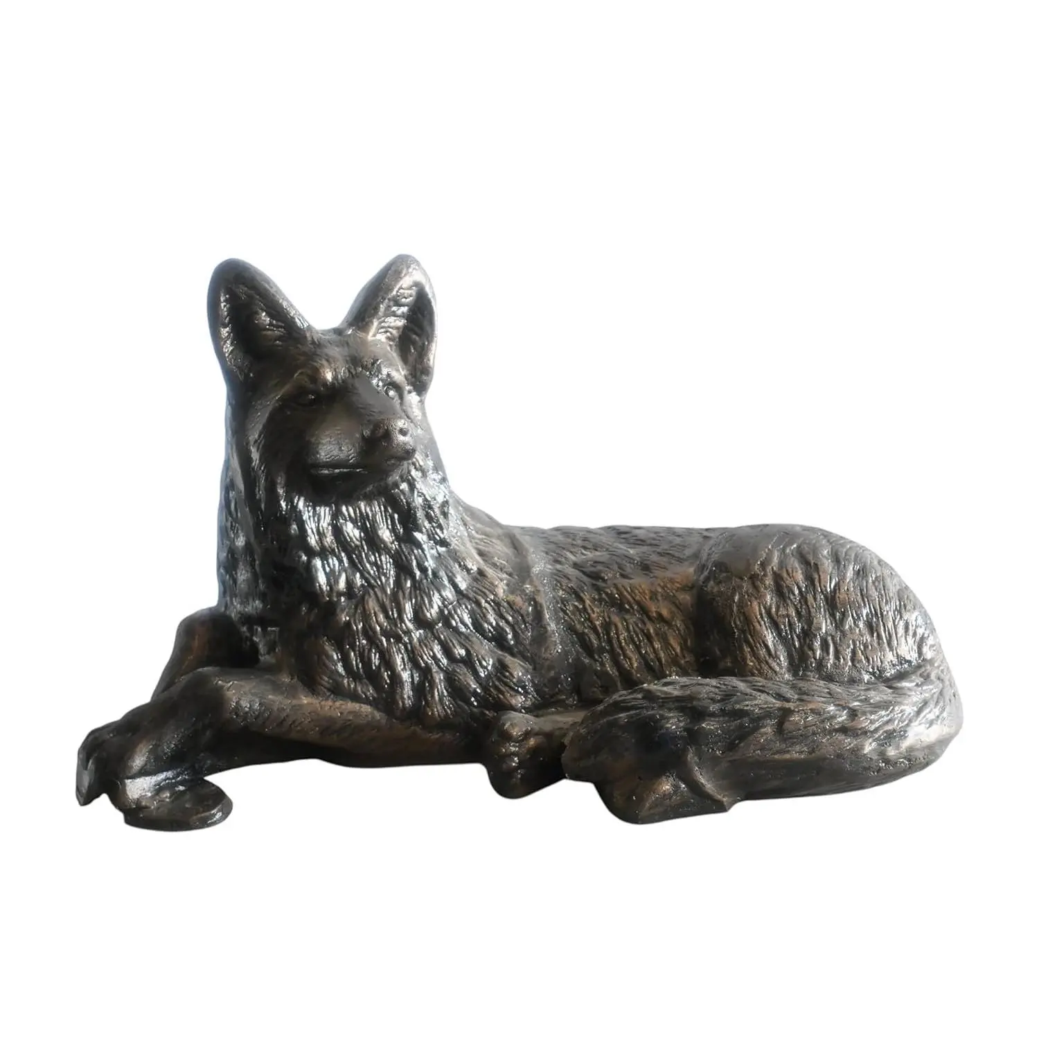 Handcrafted Aluminum Realistic Resting Pose German Shepherd Sculpture, Bronze-Inspired Outdoor Garden Decor Accent, 25"x12"x15"H Home Improvement Piece