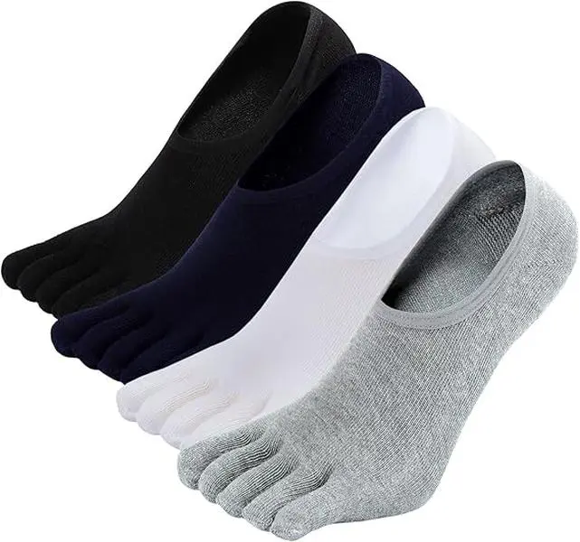 4 Pairs No Show Toe Socks for Men: 5 Finger Hidden Cotton Low Cut Socks for Running Walking Sports 4 Pairs Size 9-15 (Grey/Navy Blue/White/Black) - Home Improvement.