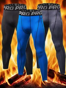Men's Letter Tape Compression Shapewear Leggings, Casual High Stretch Breathable Comfy Shapewear Pants, Men's Shapewear Bottoms, Sports Leggings