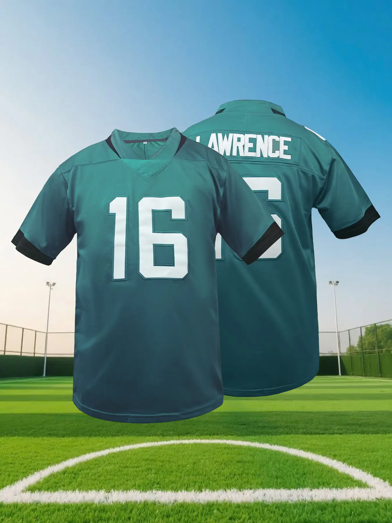Men'S Rugby Jersey Shirt - Loose Fit V-Neck with Jacksonville #16 - Breathable Fabric for Training, Games, Casual Streetwear - All-Season Athletic Top - Adult Male Sports Apparel, Game Day Outfit, Sporty Design, High quality Embroidery