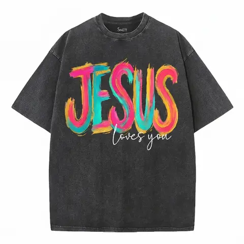 Men's Christian Cotton T-Shirt - Vintage Washed Oversized Minimalist Graphic Top, Faith-Based Menswear, Distressed Soft Breathable Crewneck Short Sleeve Print, Religious Casual Gift Streetwear Cargo Sweatpants Compatible (Black)
