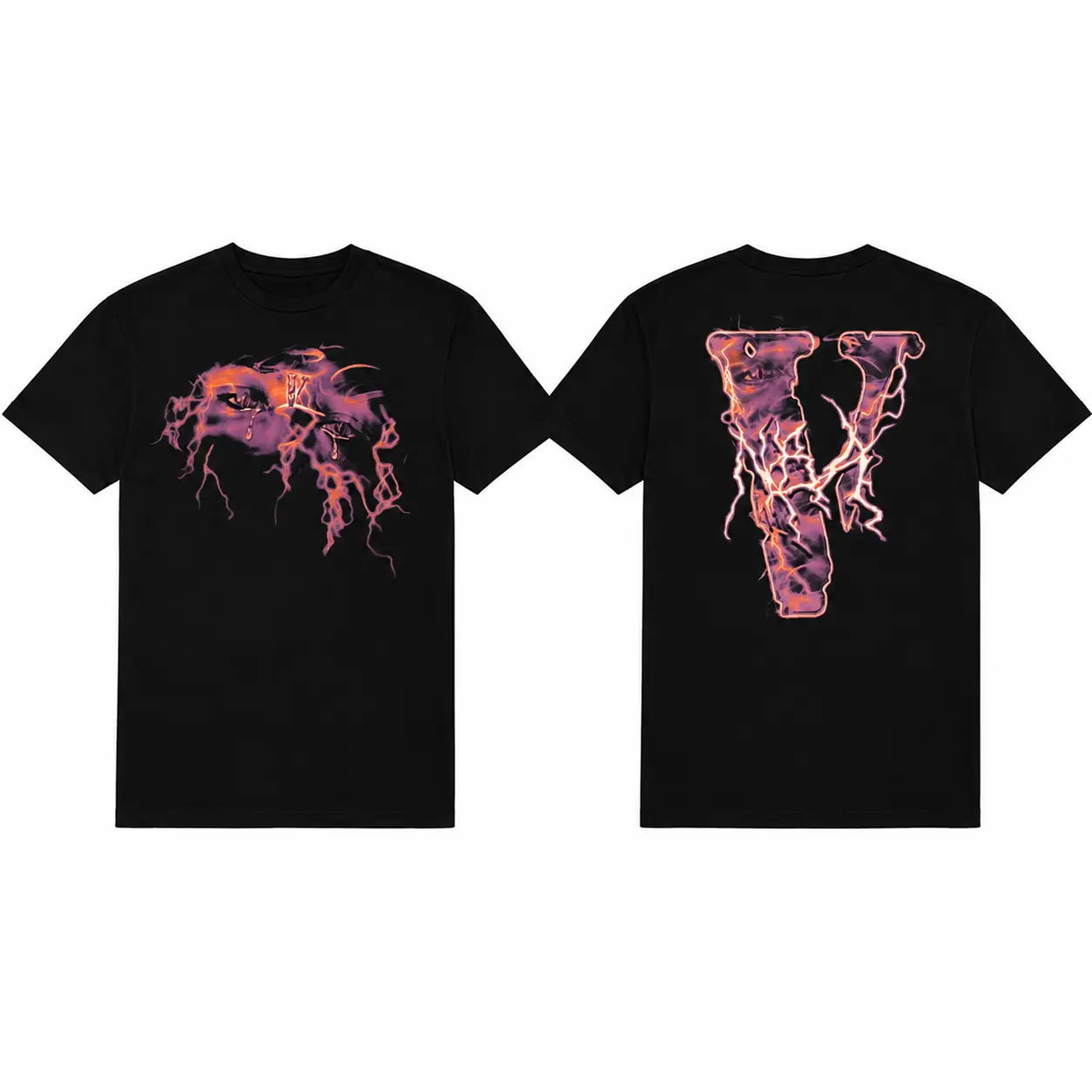 Electric Lightning V Graphic T-Shirt, Abstract Energy Front and Back Print, Y2K Streetwear Tee