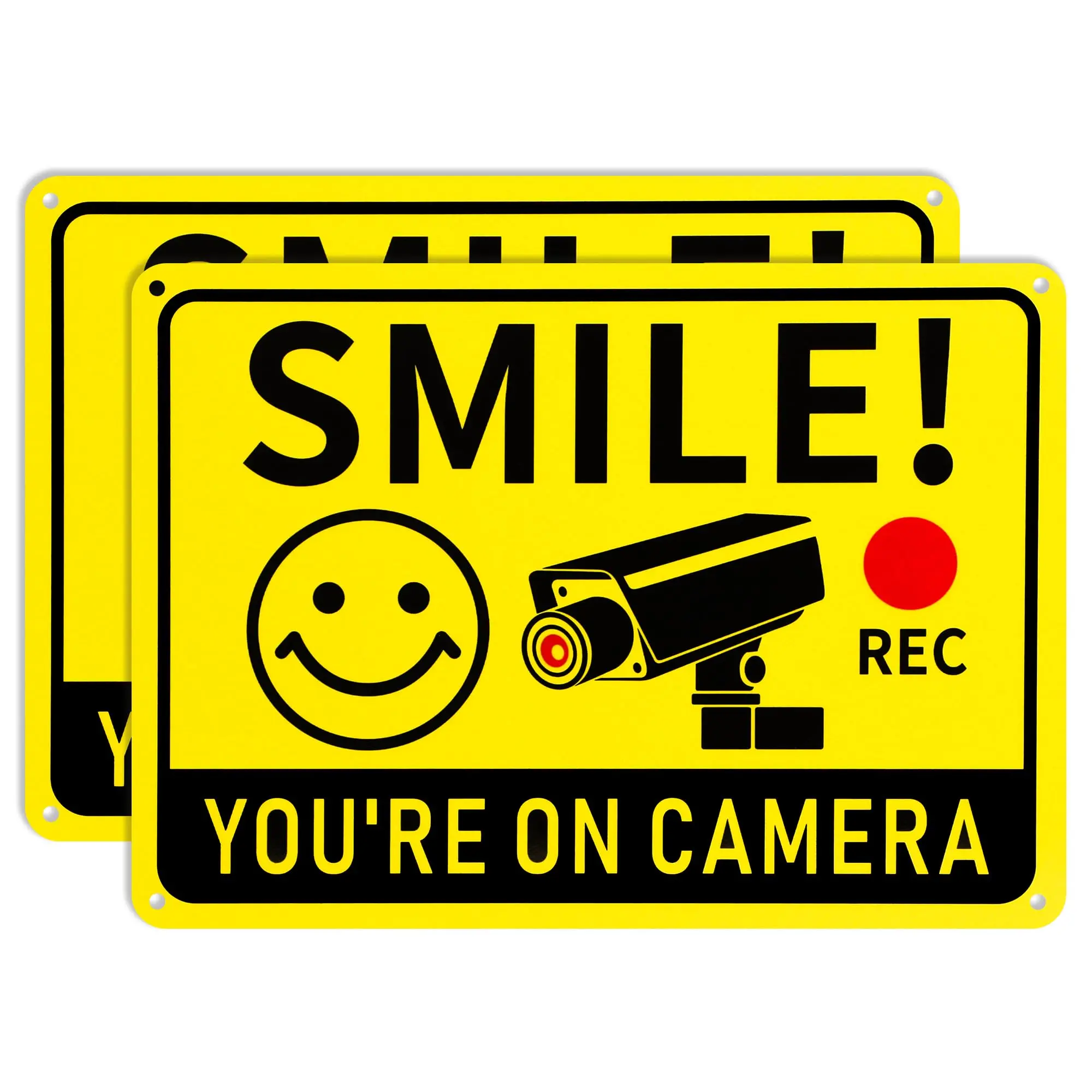2 Pack Smile You're on Camera Signs – Video Surveillance Signs Outdoor, 10"x7" Rust-Free Aluminum Warning Sign, UV Printed Weatherproof Security Camera Sign for Home, Business, Fence, Driveway summerwins
