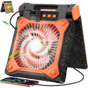 Solar Camping Fan 20000mAh, Solar  Fan with LED Lantern, Upgrade 9W Rechargeable  Operated Fans for Outside, 4 Speeds, 8H Timer and Quiet   Solar Tent Fans for Outdoor