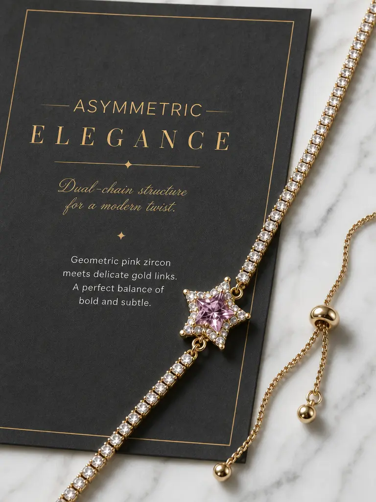 Gold Tone Crystal Star Tennis Bracelet for Women, Everyday Jewelry Gift