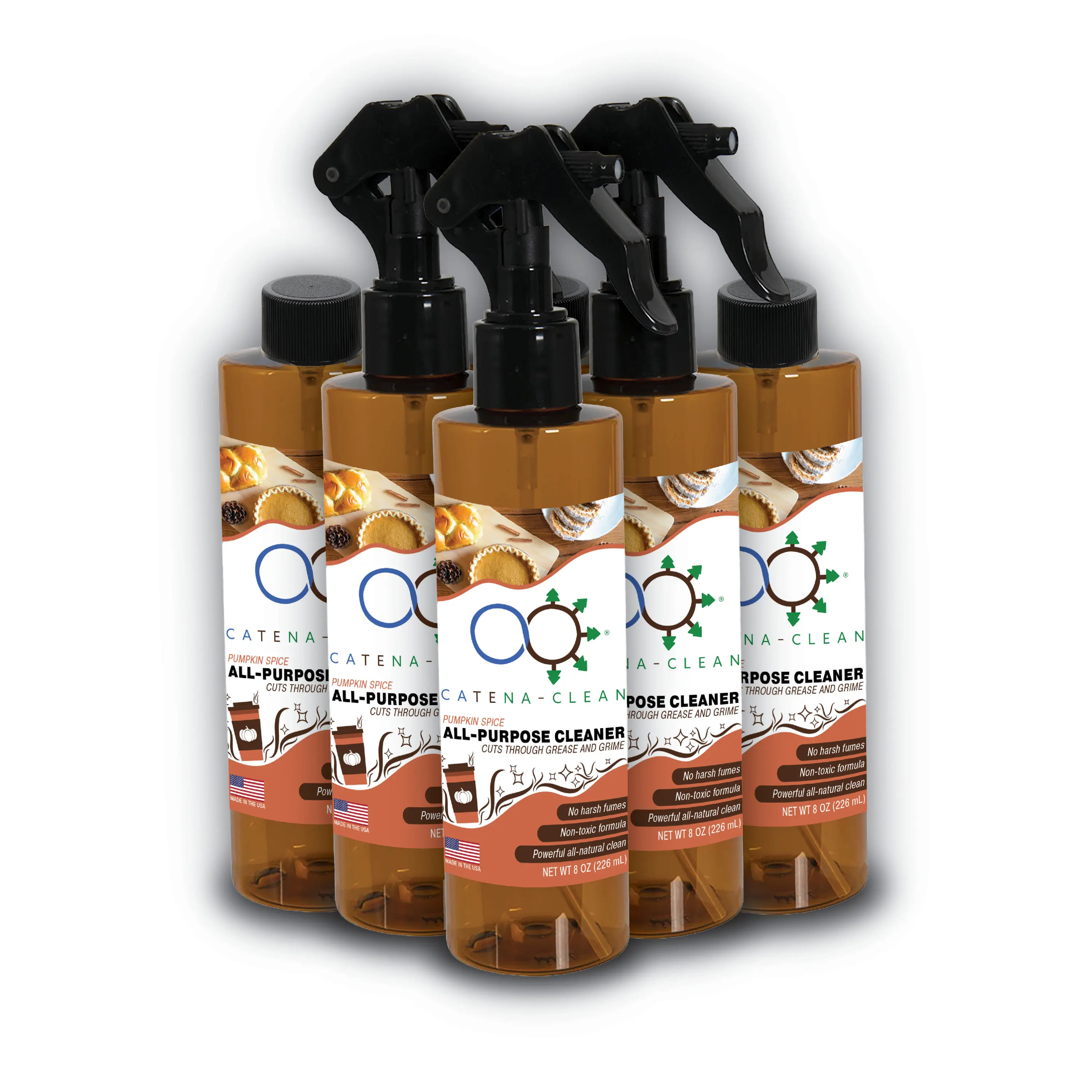Cozy Up Your Cleaning Routine! All-Natural, Pumpkin Spice Bathroom Cleaner Spray for Spotless Toilets, Showers, & Glass! 8oz |Pack of 6| Catena-Clean