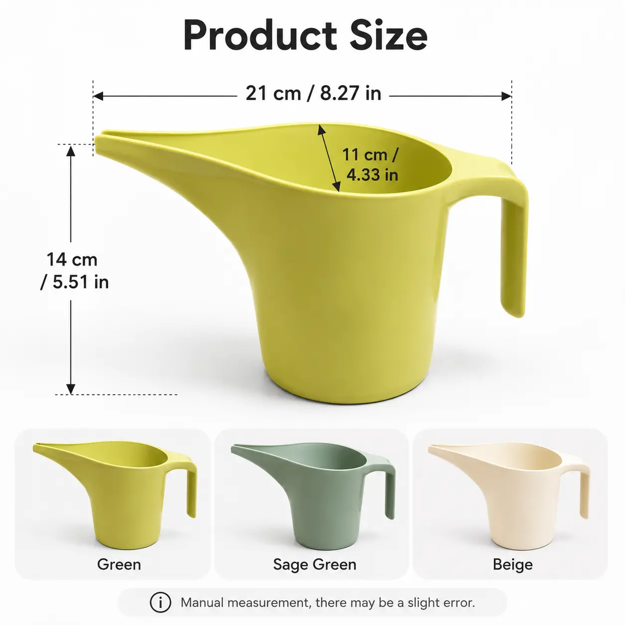 Thick Plastic Watering Can - 1 Piece Garden Accessories, Long Spout, Easy Grip Handle, Ergonomic Design, Muted Colors, 21x11x14 cm, Stackable Set, Indoor Nested for Household Potted Plant Gardening, Ergonomic Handle