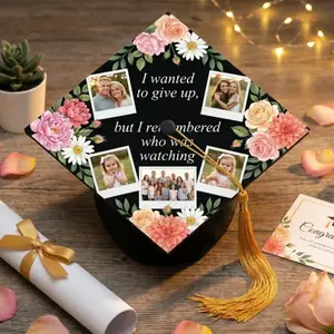 I Wanted To Give Up Acrylic Graduation Cap Topper Class of 2026 Custom 5 Photo Grad Cap Decorations Parents Family Graduation Gift Floral Cap
