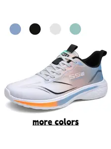 Men's White-Blue Gradient Mesh Running Shoes, Soft Cushioned, Non-slip & Wear-resistant for Daily Commute & Fitness