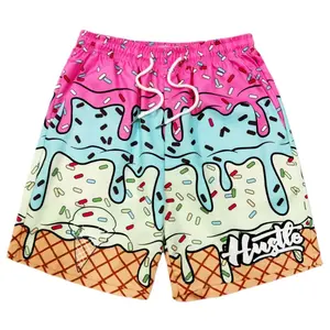 Summer Ice Cream Hawaiian Style Men’s Quick-Drying Shorts Breathable Soft Comfortable Loose-Fit Casual Beach Swim Activewear