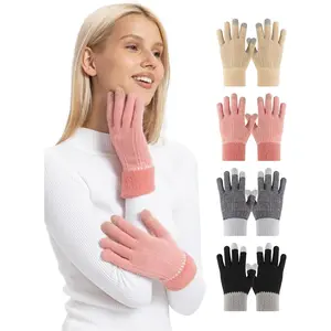 Winter Gloves for Women, 4 Pairs Womens Touch Screen Warm Lining Stretchy Thermal Knitted Gloves for Cold Weather