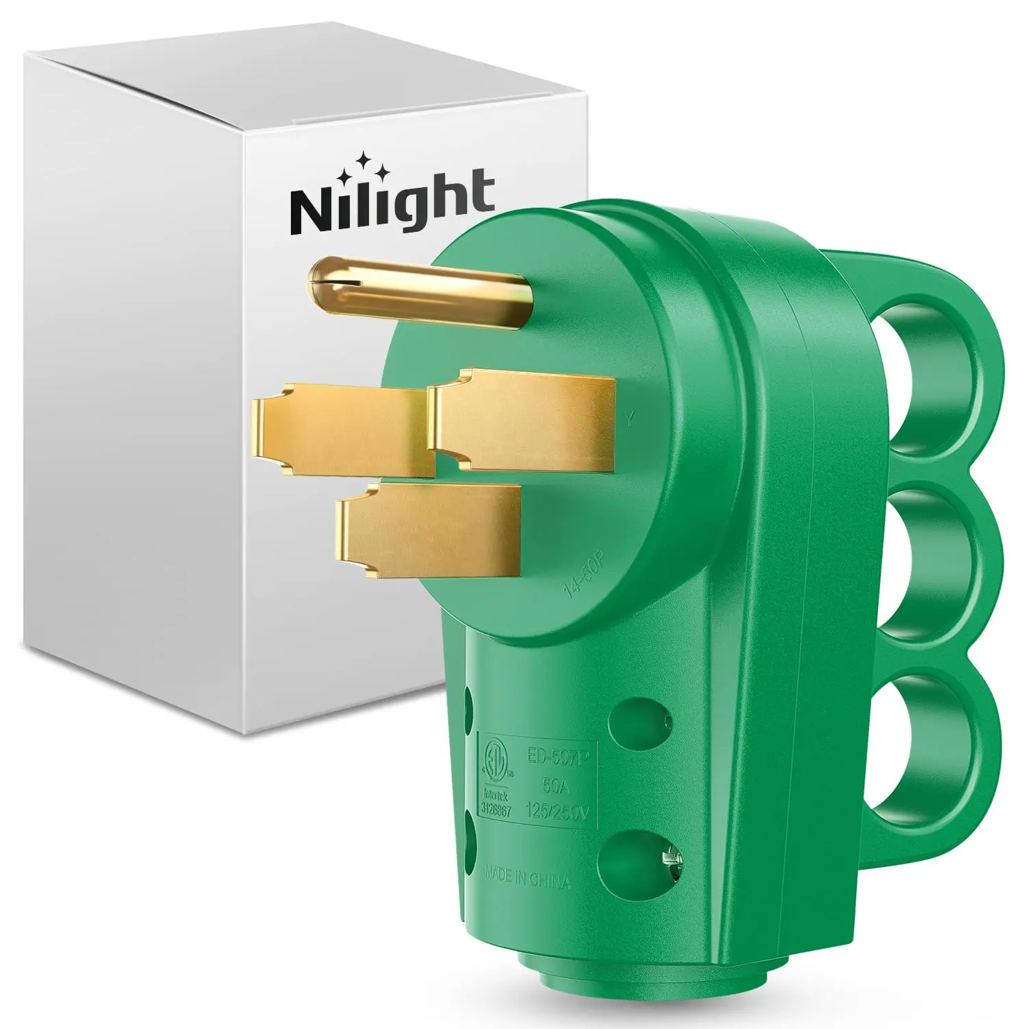 Nilight 50A High Heat Durable RV Male Connector Plug - 125/250V Heavy-Duty NEMA 14-50P ETL Certified Receptacle with Handle for Camper Electrical Use