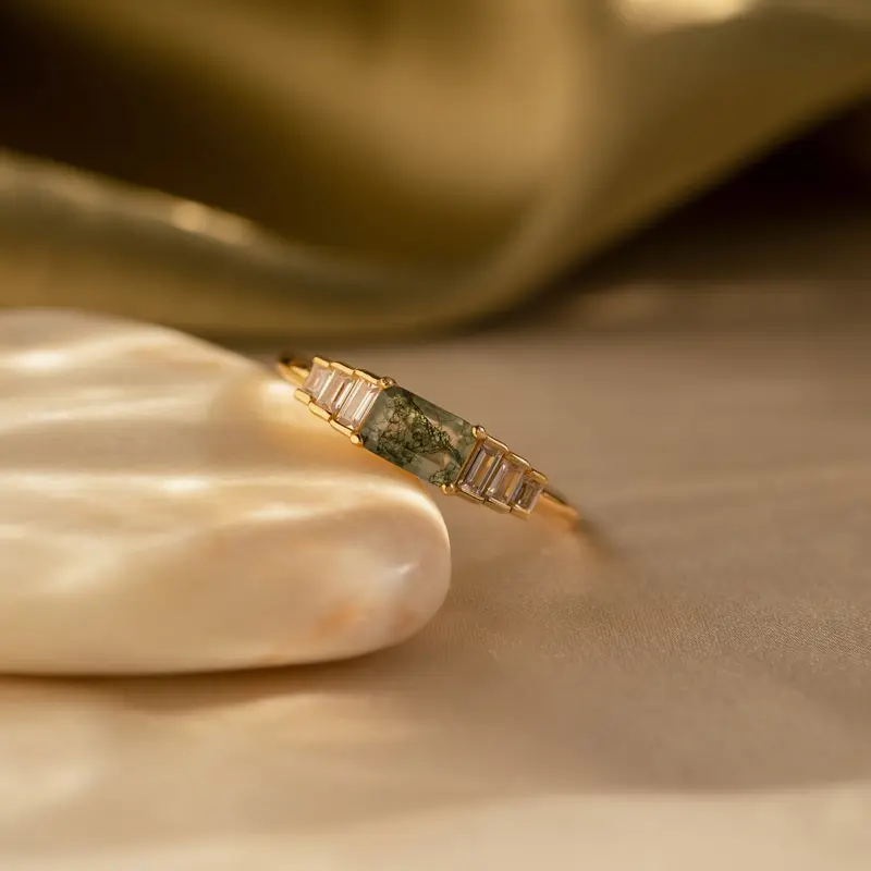 Agate Statement Ring by Caitlyn Minimalist - Vintage Style Moss Agate & Diamond Chandelier Riing - Art Deco Jewelry - Holiday Gifts for Her