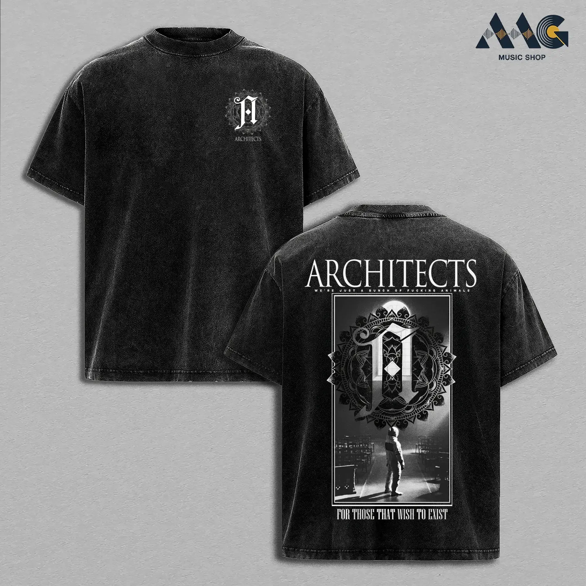 Architects Fucking Animals Black White Oversized Graphic Tee Men Vintage Washed Clothes, Heavyweight Cotton Unisex Shirt Good Graphic Tees, Soft Unisex Top for Everyday Wear, Metalcore Progressive Rock Merch, Trendy T-shirt Top Men's and Women's Clothing