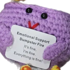 Emotional Support Crocheted Stuffed Cuties - Soft Plush Toys with "I'm Fine" Labels in Pink, Purple & Yellow