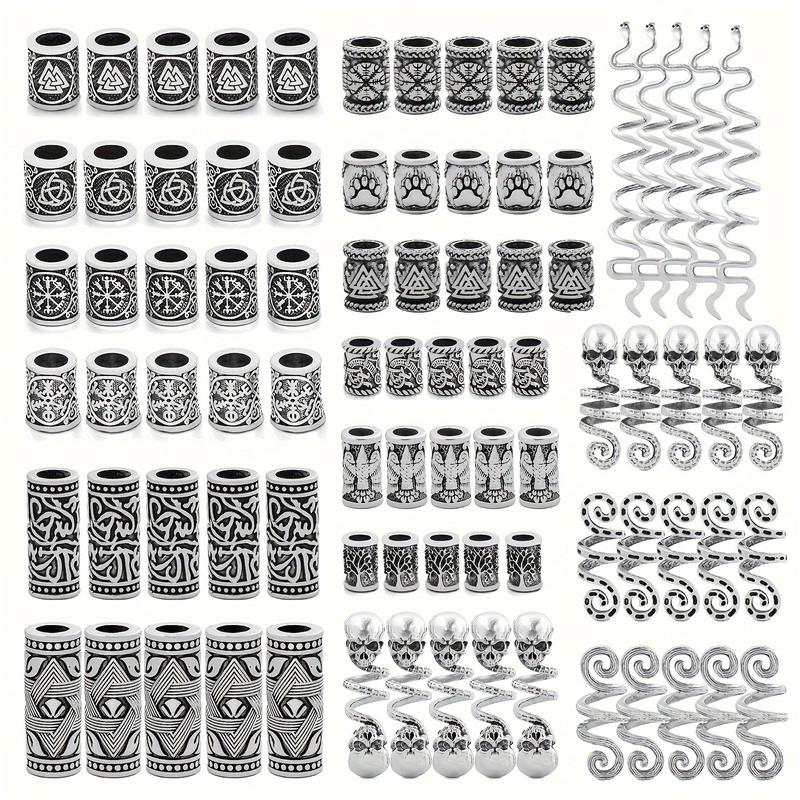 85pcs Hair Tube Beads Norwegian Viking Rune Hair Beard Beads Bracelet DIY Braided Beads For Hair Braids Viking Braids Long Braids Accessories Beaded Set Hair Decoration