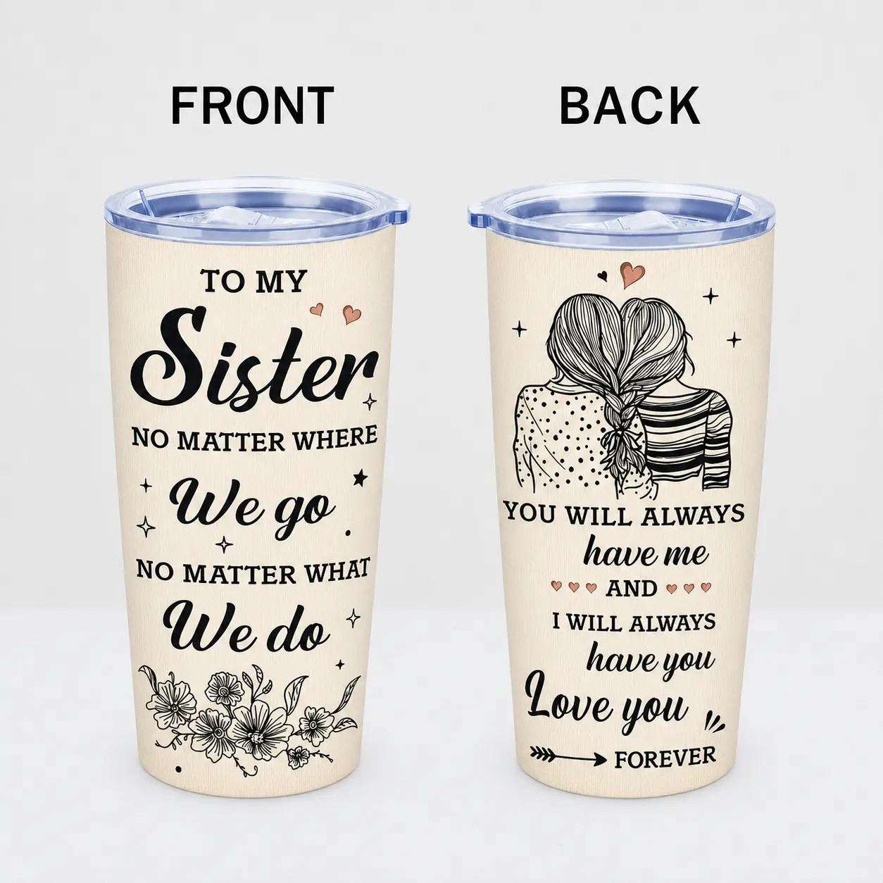 20oz Sister Tumbler Stainless Steel Travel Cup Gift for Sister, Sentimental Sister Birthday Christmas Back To School Gift, Double Wall Insulated Coffee Mug