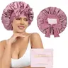 AWAYTR Women's 100% Mulberry Silk Sleeping Bonnet for Adults - Double-Layered Reversible Night Cap with Tie Band, Moisture Lock, Haircare, Heatless Curl, Smoothing for All Hair Types (Thanksgiving, Mother's Day Gifts)