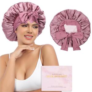 AWAYTR Silk Bonnet for Sleeping Women 100% Mulberry Silk Bonnets Double Layered Night Cap with Tie Band Reversible Hair Bonnet Sleeping Hair Wrap Pink Haircare Cap Heatless summerwins
