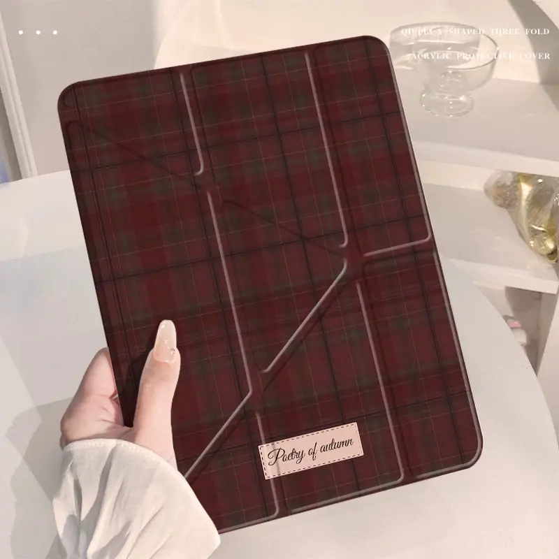 Foldable iPad Case With Pencil Holder Slim Shockproof Hard Acrylic Back Cover Auto Sleep Wake Compatible with iPad 10/9/8/7, Air 2/3/4/5/6/7, Pro 9.7/10.5/11/12.9 Inch