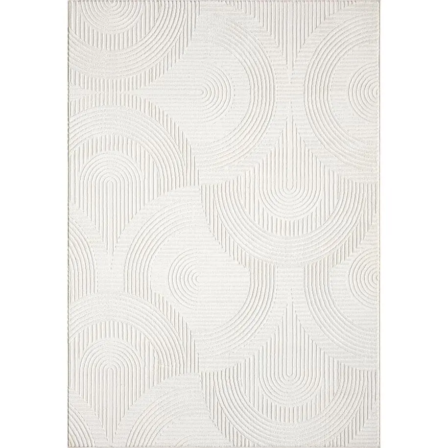 Neutral Cream Semicircular Geometric Rug - Mid-Century Power-Loomed, Tone-On-Tone Household Textile for Bedroom, Office Indoor Use