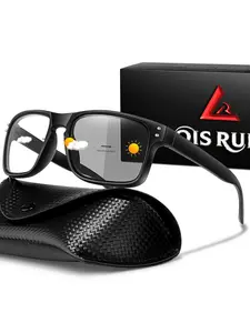 Classic Photochromic Sunglasses with Case and Gift Packaging, Stylish UV Protection Glasses, Retro Frame for Outdoor Activities, Perfect Christmas Valentine's Father's Day Gift, Rectangular Sunglasses