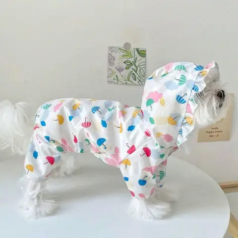 Umbrella Print Hooded Pet Raincoat, Cute Outdoor Pet Raincoat, Waterproof Puppy Poncho, Pet Clothes for Small Dogs, Dog & Cat Clothing Supplies