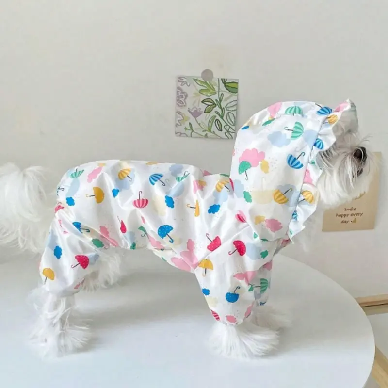 Umbrella Print Hooded Pet Raincoat, Cute Outdoor Pet Raincoat, Waterproof Puppy Poncho, Pet Clothes for Small Dogs, Dog & Cat Clothing Supplies
