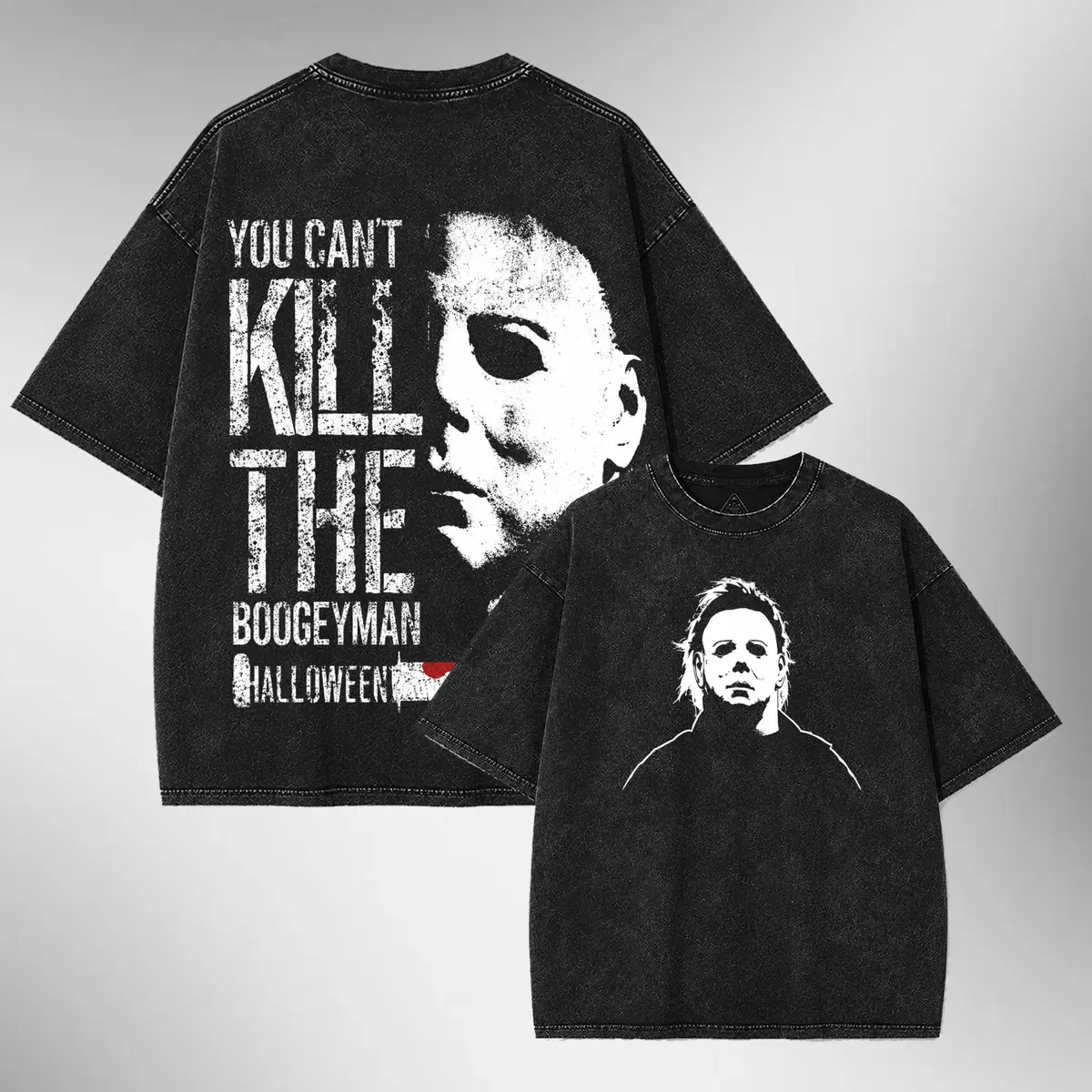 Michael Myers Halloween Vintage Washed T-Shirt Horror Movie Graphic Tee Slasher Oversized Heavyweight Cotton Unisex