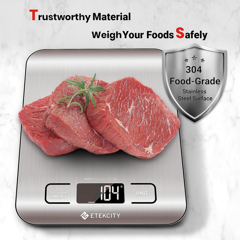 Etekcity Food Kitchen Scale, Digital Grams and Ounces for Weight Loss, Baking, Cooking, Keto and Meal Prep, LCD Display, Medium, 304 Stainless Steel Etekcity
