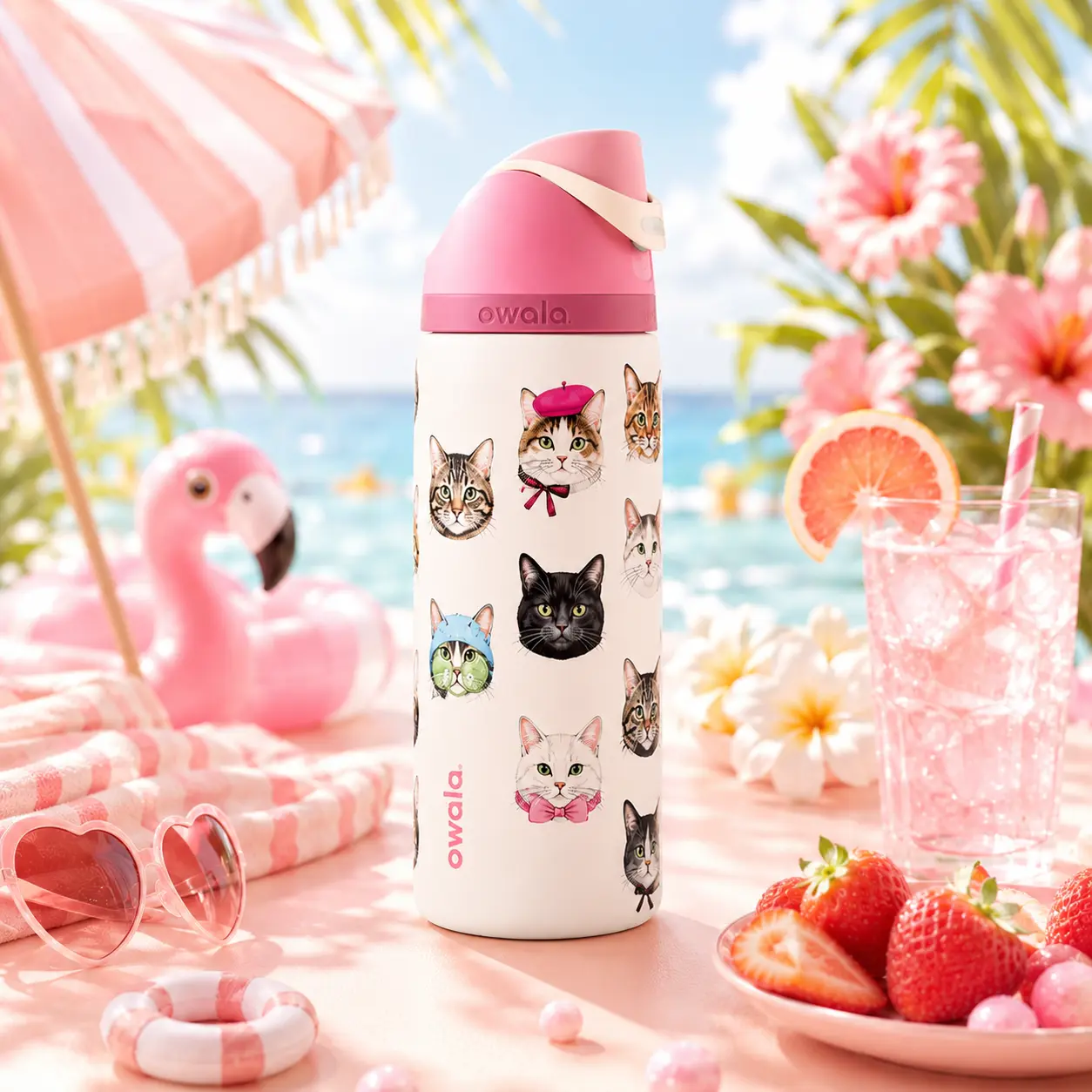 32oz Cute Aesthetic Insulated Water Bottle – Kawaii Pastel Summer Tumbler with Straw Lid