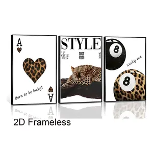 3-Piece Set / Stylish Leopard-Print Canvas Wall Art, Cheetah Artwork, Wall Decor, Modern Home Decor, Trendy “Lucky 8” Ball Poster, Prints, College Style, Aesthetic Artwork for Girls' Bedrooms, Apartment & Dorm Decor, 2D Flat Frameless
