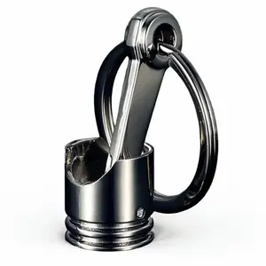 Piston Connecting Rod Car Engine Silver Metal 3D Keyring Keychain Key Chain Ring