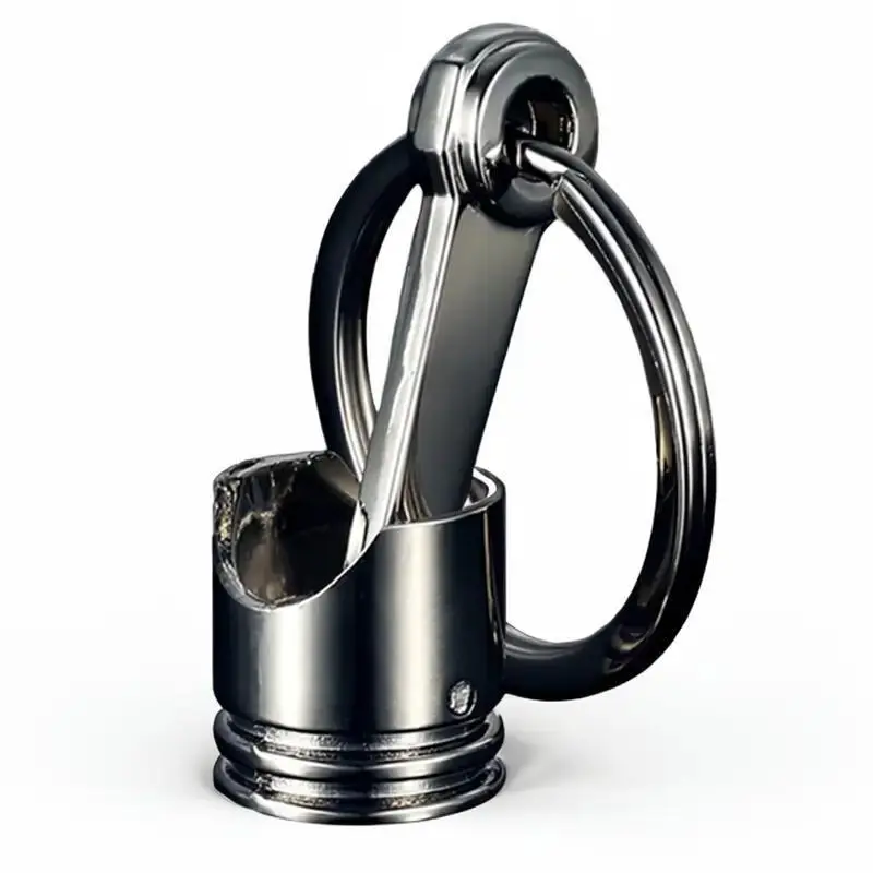 Piston Connecting Rod Car Engine Silver Metal 3D Keyring Keychain Key Chain Ring