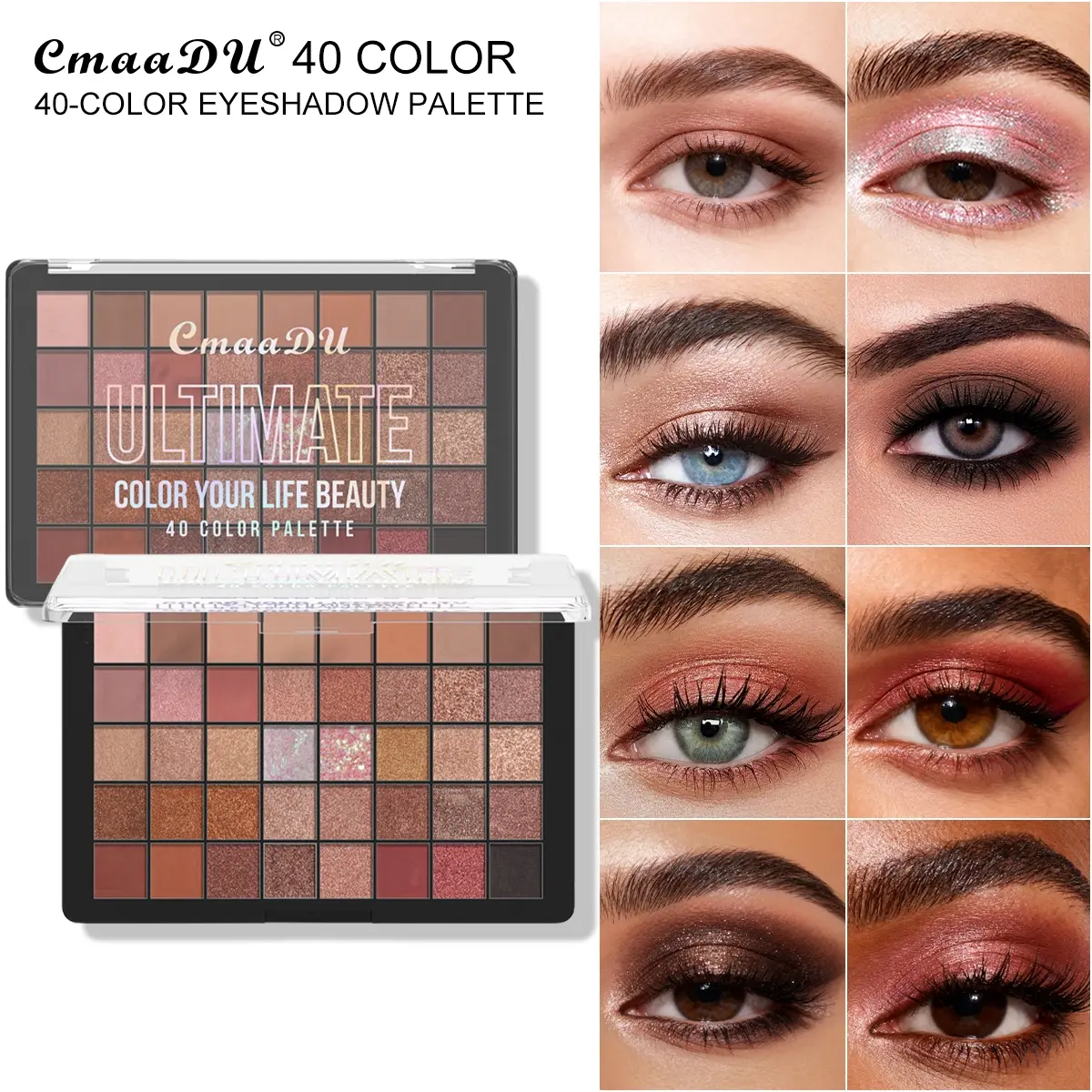 Cmaadu 40 Color Pearl Matte and Glitter Fine Shimmer Cosmetic Eyeshadow Palette, Rich Colors, Smooth Soft, No Clumps, Long-Lasting, Easy Application, Women's Makeup Gift