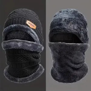 1set Men's Comfortable Knitted Hat + Scarf + Thermal Gloves Three-piece Set - Thickened Fleece Lined Winter Accessories, Letter Patched Warm Hat and Woolen Collar Warm Scarf and Winter Full Finger Gloves for Men and Women