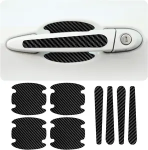 8 count Carbon Fiber  Door Handle Scratch Protectors, Universal  Guard Sticker for Door Handle Bowl, Fits  , , SUVs (Black)