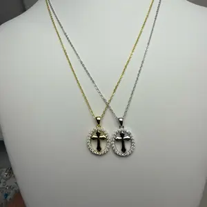 Vermeil Sterling Silver 16-18” Adjustable Anchor Chain With Cross Halo Moissanite Pendant