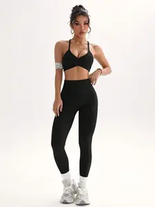Women's Dark Grey Solid Color Pleated Cropped Tank Top & Leggings 2 Pieces Activewear Set for Yoga & Studio Summer Workout