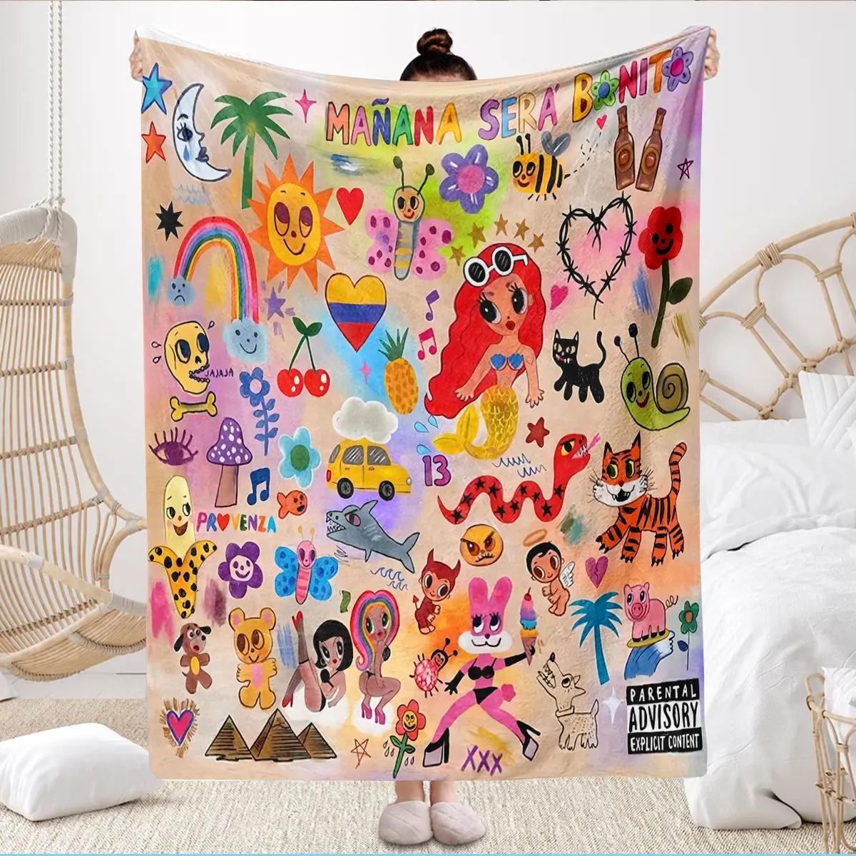 Soft Flannel Warmth & Relax Throw Blanket with Mañana Será Bonito Graffiti Art, Cartoon Pattern, Machine Washable – Ideal for Home Bedroom, Outdoor Camping, Warmth Throws, Relax Throws